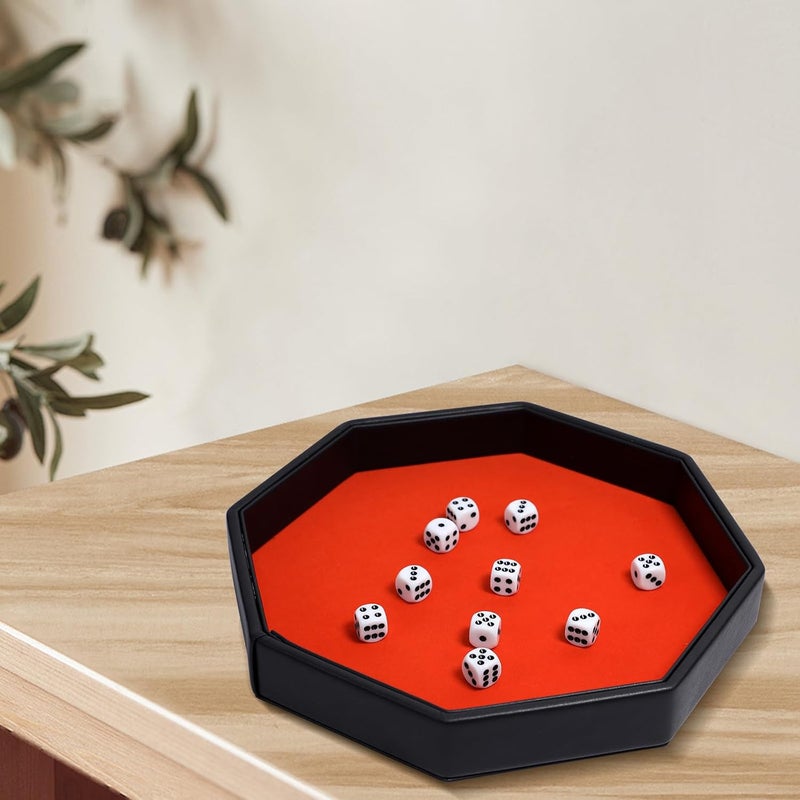 JIESITE Octagon Dice Rolling Tray Set PU Leathe Velvet for Rolling Dice Storage Tray with Dice and Rule Cards Multicolor for Table Games Like RPG and DND (Black) - Image 4